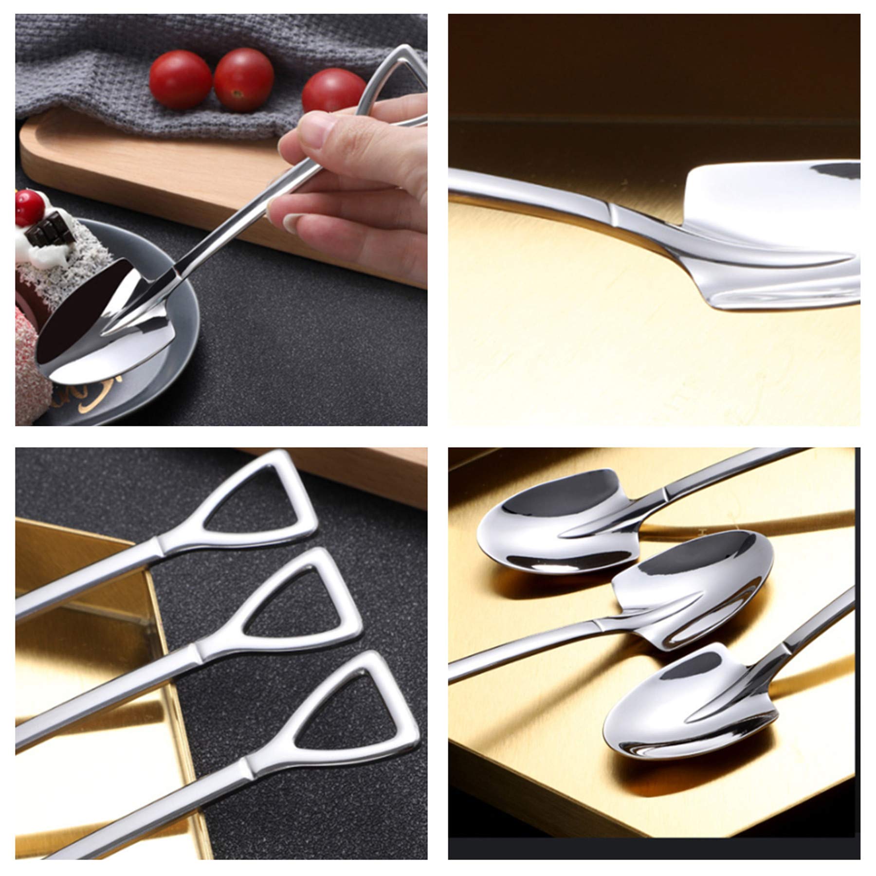 Bulckrew 6Pcs Stainless Steel Flatware Teaspoon, Ice Cream Spoon Dessert Spoons, Tablespoons For Dessert Coffee Tea Yogurt Cake,